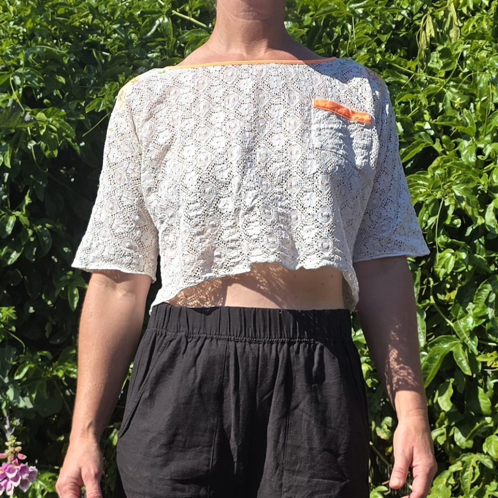 Free People lace crop, embroidered tee